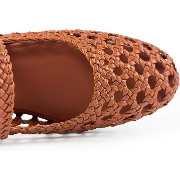 Women\'s Brown Buckle Strap Ballerina Soft Office Casual Dressy Mesh Flat Shoes